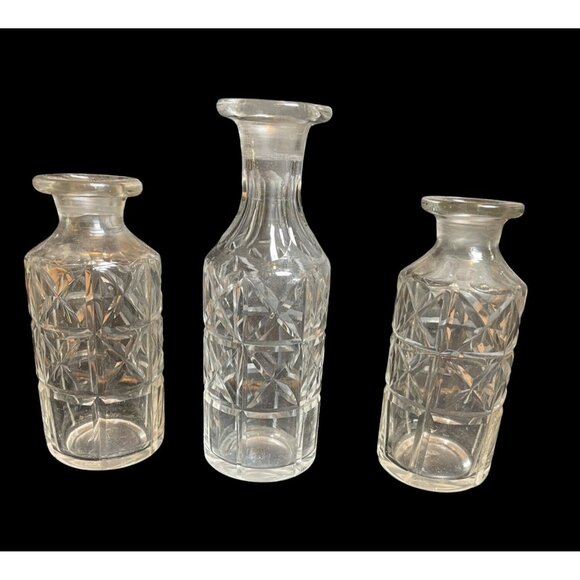 Antique KARANTI Nickel Silver Glass Bottles Salt Pepper 5pc Cruet Set SIGNED - Picture 7 of 12